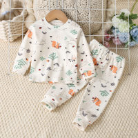Children's German fleece autumn clothes and autumn trousers boys warm home clothes girls underwear suits middle and large children baby children's clothing  White