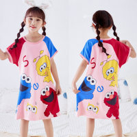 فستان نوم صيفي للأطفال بأكمام قصيرة للفتيات الصغيرات، بيجامات كرتونية، فستان رقيق يسمح بمرور الهواء  متعدد الألوان