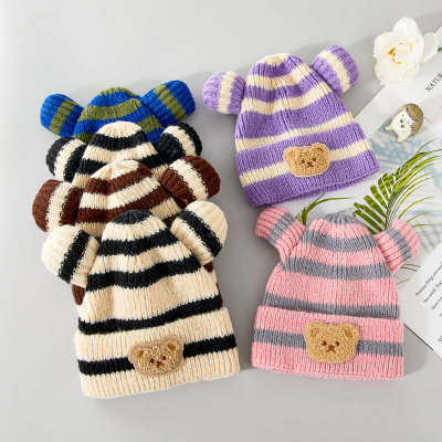 Cappello da bambino in lana lavorata a blocchi di colore in puro cotone