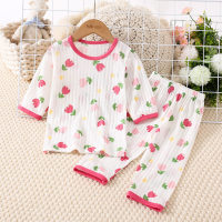 2-piece Toddler Girl Pure Cotton Allover Cherry Printed Short Sleeve T-shirt & Matching Pants  Pink