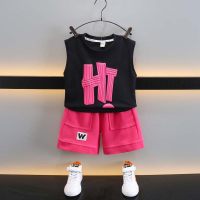 Children's clothing, summer boys' sportswear suit, summer clothing for children, vest tops, three-quarter pants, fashionable two-piece set  Pink