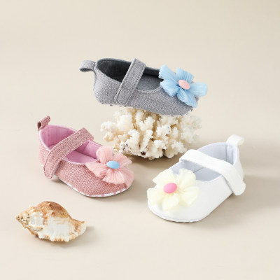 Baby Girl Solid Color Flower Decor Velcro Shoes