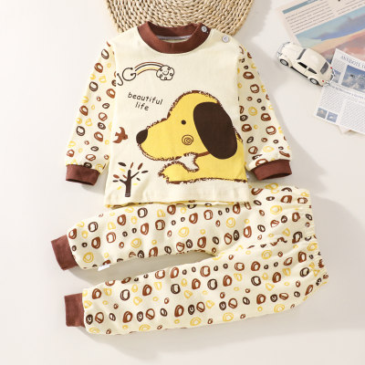 2-piece Toddler Boy Pure Cotton Puppy Printed Long Sleeve Top & Matching Pants