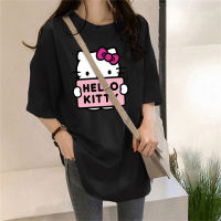 Camisetas estampadas da Hello Kitty para meninas adolescentes  Preto