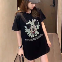 Teen Girl Rhinestone Daisy Mickey Short Sleeve T-Shirt Top  Black