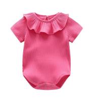 Newborn baby clothes baby crawling clothes summer short-sleeved romper baby clothes lace wrap clothes multi-color optional  Hot Pink