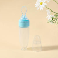 Baby rice paste bottle baby training silicone milk bottle squeeze spoon children complementary food bottle  Blue