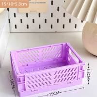 Simple ins foldable plastic storage box student desktop organizer tape stationery skin care product storage basket  Purple