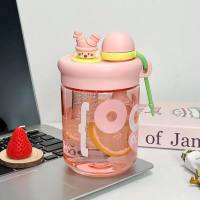 Large capacity plastic cup with tea strainer and double drinking straw cup for summer  Multicolor