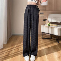 Women's solid color ice silk casual wide-leg pants  Black