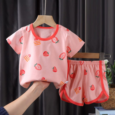 مجموعة صيفية جديدة للأطفال مكونة من ثوب بأكمام قصيرة وقطعة قطنية نقية للأطفال الرضع بأسلوب كوري، تتضمن ملابس للأولاد بشورتات.