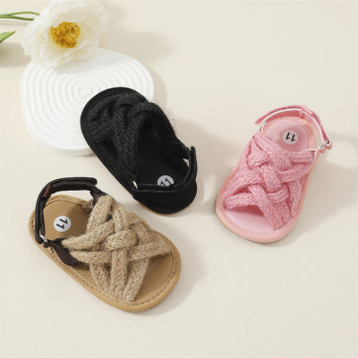 Sandales velcro à bout ouvert de couleur unie pour bébé