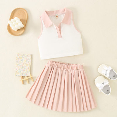 Toddler Girl Casual Cute Polo Shirt & Pleated Skirt
