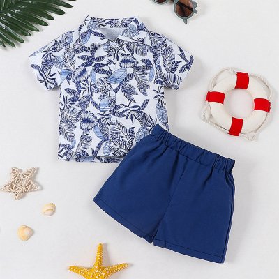 Baby Boy 2 Pieces Casual Tropical Pattern Shirt & Solid Color Shorts
