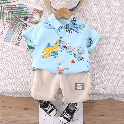 Foreign trade children's clothing short-sleeved children's summer clothing new boys' suits wholesale children's lapel thin shirt two-piece set