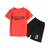 Summer new boys sports suits for middle and large children mesh short-sleeved two-piece suits boys breathable short-sleeved shorts jerseys  Red