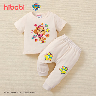 hibobi×PAW Patrol  Baby Girl Cartoon Print Short Sleeve T-shirt and Pants Set
