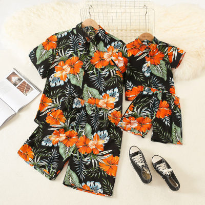 Casual Floral Print Shirt & Shorts Sets for Dad and Me