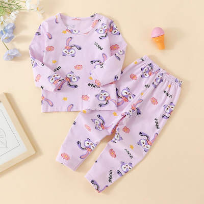 Toddler Girl Rabbit Printed Long Sleeve Cotton Top & Pants Pajamas