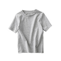 Boys short-sleeved T-shirts Girls children's solid color children's clothing white tops half-sleeved little boy clothes summer bottoming shirt  Gray