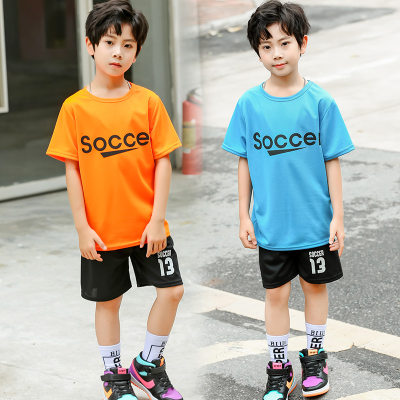 Summer new boys sports suits for middle and large children mesh short-sleeved two-piece suits boys breathable short-sleeved shorts jerseys