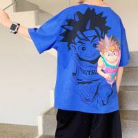 Roupas infantis meninos verão manga curta camiseta nova solta impressão dos desenhos animados menino verão roupas de moda menino grande bonito  Azul