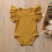 Baby one-piece romper with large lace sleeves for girls, romper with triangle cover  Amarelo