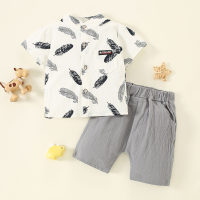 Baby Boy Feather Printed Short-sleeve Shirt & Shorts  White