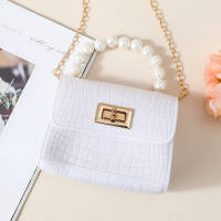 Girls' Solid Color Pearl Decor Hand Bag  White
