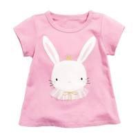 Camiseta infantil de malha de algodão puro para meninas de verão top de manga curta  Rosa