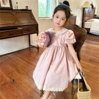 Girls dress summer new style puffy princess dress baby French court style long dress children's dress  Pink