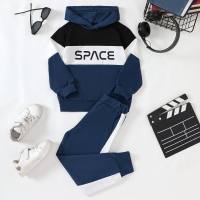 Three color letter printed children's hoodie set  Blue