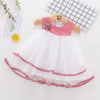 Q283 foreign trade children's clothing wholesale summer new girls plaid mesh dress small fresh dress fashion  Red