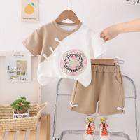 Baby girl suit 2024 new style Korean style short-sleeved shirt two-piece cartoon children's baby clothes  Khaki