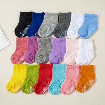 6 pares de meias antiderrapantes de cores sólidas para bebês