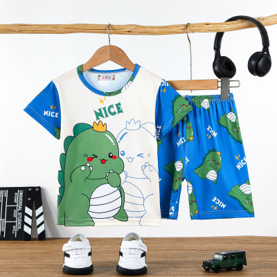Pyjama für Jungen mittlerer und großer Größe, Sommer, kurzärmelig, Cartoon-Muster, dünner Abschnitt, lässiger Alltagsanzug für Jugendliche, Heimkleidung