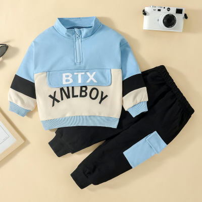Toddler Boy Sporty Letter Printed Color-block Top & Pants
