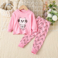 2-piece Toddler Girl Cat Pattern Printed Long Sleeve Top & Matching Pants  Pink