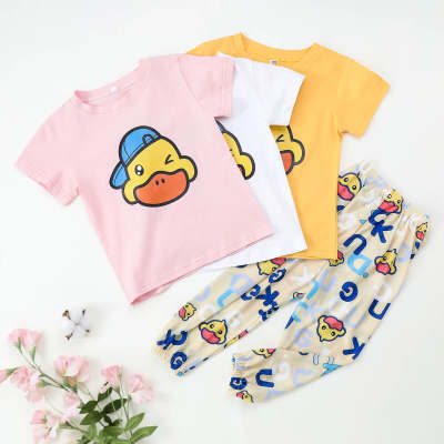 Toddler Duck Pattern T-shirt & Pants Home Set