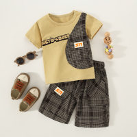 Toddler Boy Casual Fabric Blocking Plaid T-shirt & Shorts - Hibobi