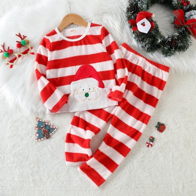 Top e pantaloni a maniche lunghe con patchwork a righe natalizie per bambino