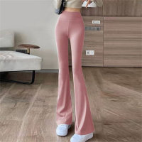 High waist slimming flared pants fat MM plus size women's solid color trousers age-reducing casual pants  Pink