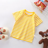 Camiseta de manga curta infantil de verão, algodão puro, meninos e meninas, camisa de fundo de bebê único  Amarelo