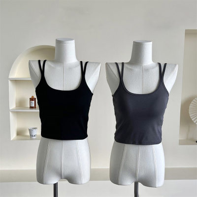 2024 neue einfarbige doppelte Schultergurte kleine Hosenträger schöne Rückenwickel-Brustrohr-Top Sommer-Innen- und Oberbekleidung Unterwäsche für Frauen
