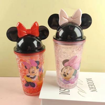 Tasse à glace créative en paille en plastique à double couche Mickey