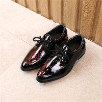 Boys' leather shoes spring and autumn 2023 British style fashion low-heeled student performance shoes children's pointed toe lace-up leather shoes  Red