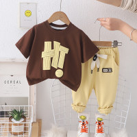 One piece drop shipping 0-5 children's suits, boys and girls summer clothes, new short-sleeved children's clothing, children's casual T-shirt two-piece set wholesale  Brown