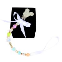 Anti-Drop-Kette mit Mickey-Kopfschleife aus Kristall und Schnullerkette, Beißring, Anti-Drop-Seil  Weiß