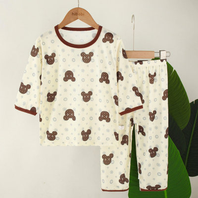 2-piece Toddler Boy Allover Bear Printed Short Sleeve Homewear Top & Matching Pants