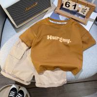 Boys summer short-sleeved suit 2024 new style baby cartoon summer clothes children's summer short-sleeved two-piece suit  Brown